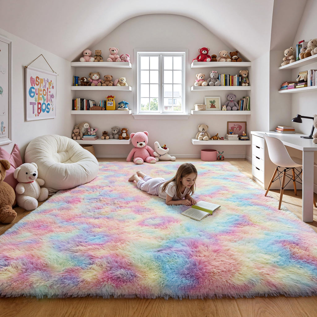 KICHOWUA Thick Area Rug Black Fluffy Shag 3x5 for Bedroom, Ultra Soft Thickened Plush Washable Carpet, Non-Slip Cozy Shaggy Fuzzy Rug for Living Room Nursery Dorm Playroom Kids Baby Room
