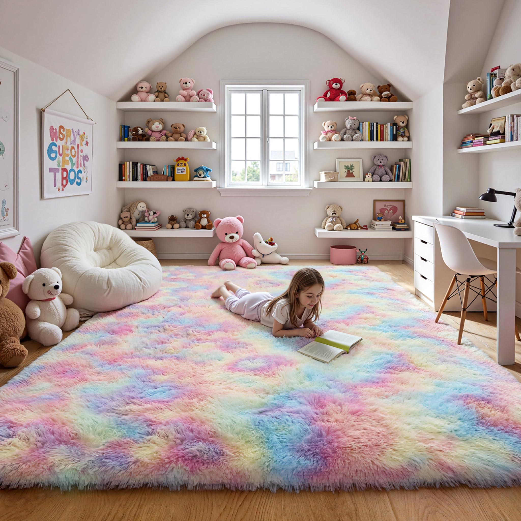KICHOWUA Thick Area Rug Black Fluffy Shag 3x5 for Bedroom, Ultra Soft Thickened Plush Washable Carpet, Non-Slip Cozy Shaggy Fuzzy Rug for Living Room Nursery Dorm Playroom Kids Baby Room