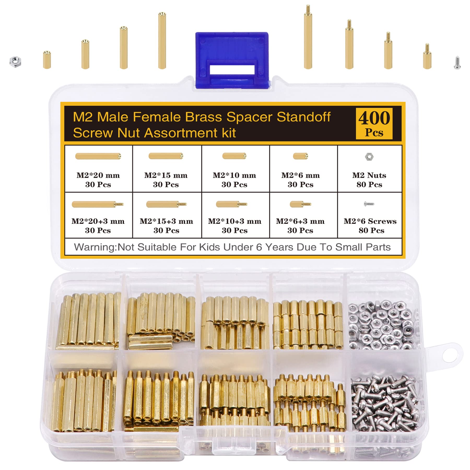 400Pcs M2 Motherboard Standoffs&Screws&Nuts Kit, Hex Male-Female Brass Spacer Standoffs, Laptop Screws for DIY Computer Build, Electronic Projects, Raspberry Pi, Circuit Board etc.