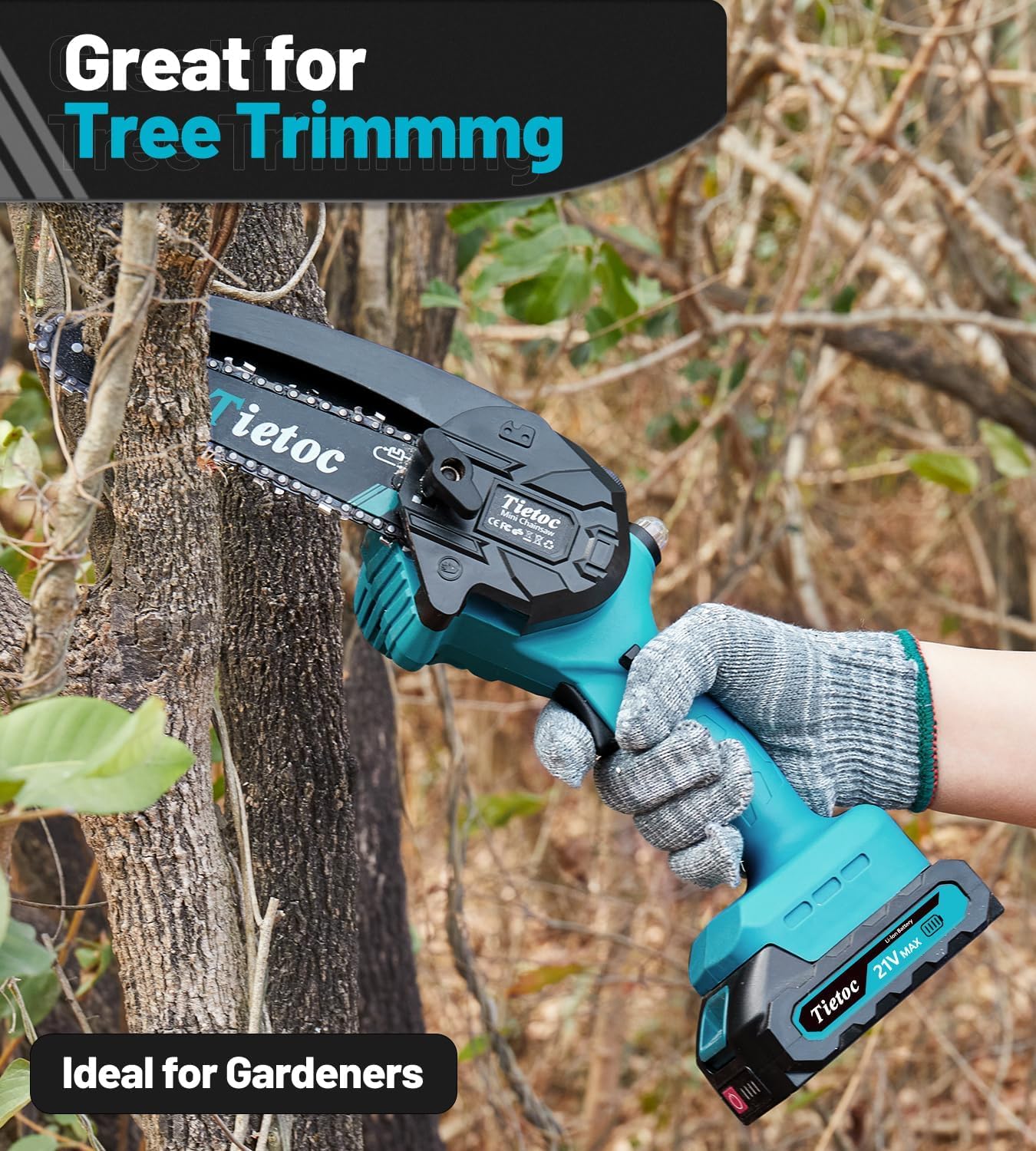 Tietoc Chainsaw 6 Inch Mini Electric Chainsaw Cordless Battery Powered, Hand Held Saw for Wood/Trees Trimming, Tools for Household and Garden, Chain Saw Gift for Men Dad Husband Fathers Gardener 2026