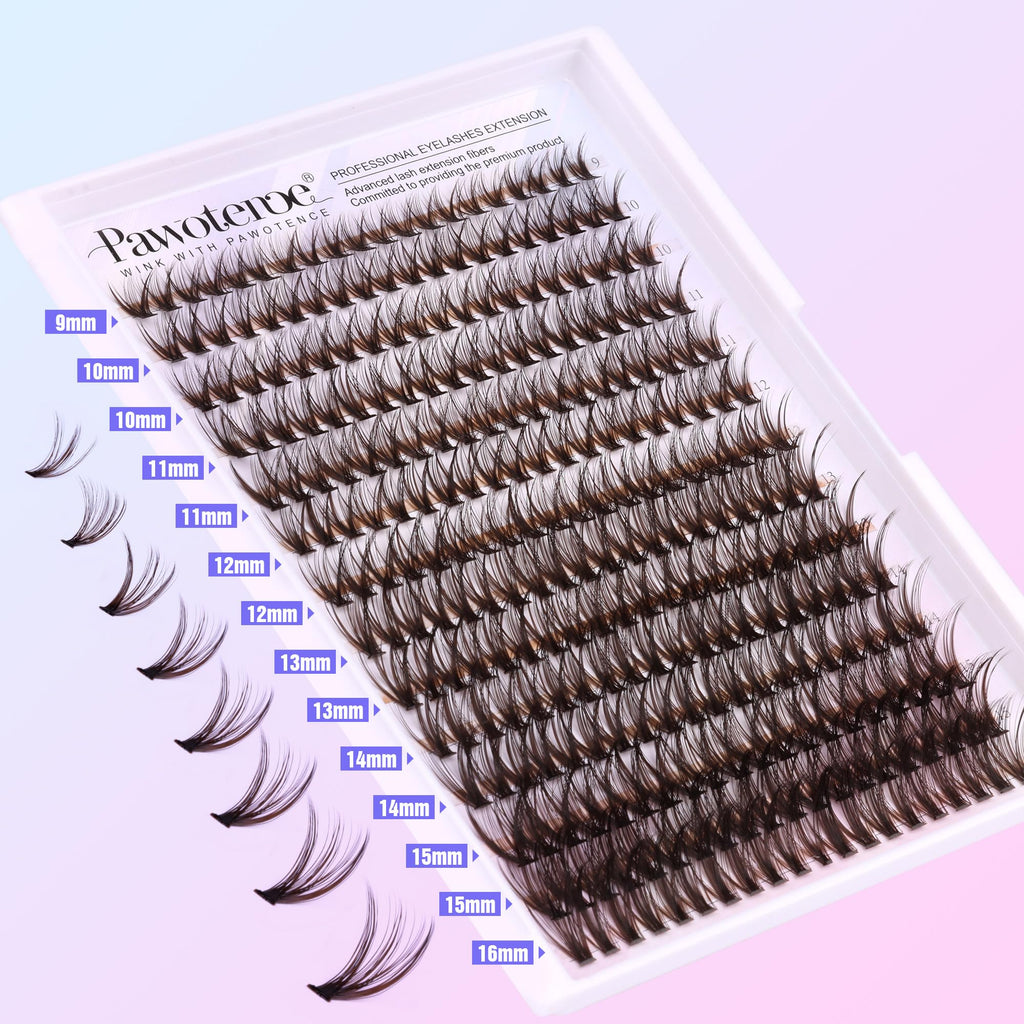 Pawotence Lash Extension Kit DIY 280pcs Individual Lash Clusters Kit 20D&30D Natural 9-15mm Cluster Eyelash Extensions Kit with Lash Bond and Seal, Tweezers for Self Use (20D&30D, 0.07D, 9-15mm, Kit)