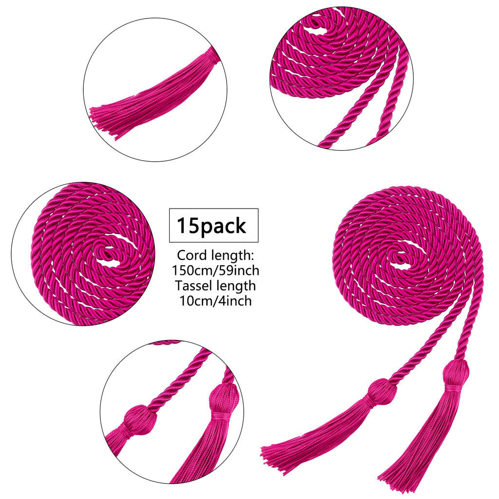 15 Pieces Graduation Honor Cord Braided Honor Cords with Tassels for Graduation Students (Black)