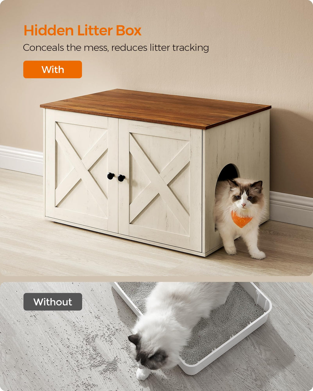 Feandrea Cat Litter Box Enclosure, Litter Box Furniture Hidden, Indoor Cat House, End Table, 27.6 x 19.7 x 19.7 Inches, Heather Greige UPCL022K01