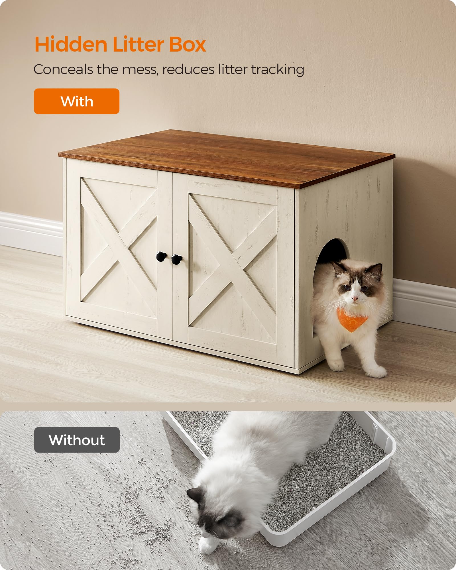 Feandrea Cat Litter Box Enclosure, Litter Box Furniture Hidden, Indoor Cat House, End Table, 27.6 x 19.7 x 19.7 Inches, Heather Greige UPCL022K01