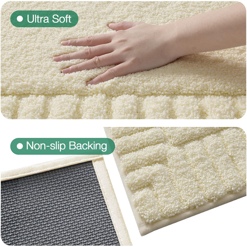LUMI Bathroom Rugs Non Slip with Rubber Backing, Extra Soft Plush Microfiber Bath Rug Absorbent, Machine Washable Bath Mat Quick Dry for Tub, Shower, Hotel, Beige, 16"x24"