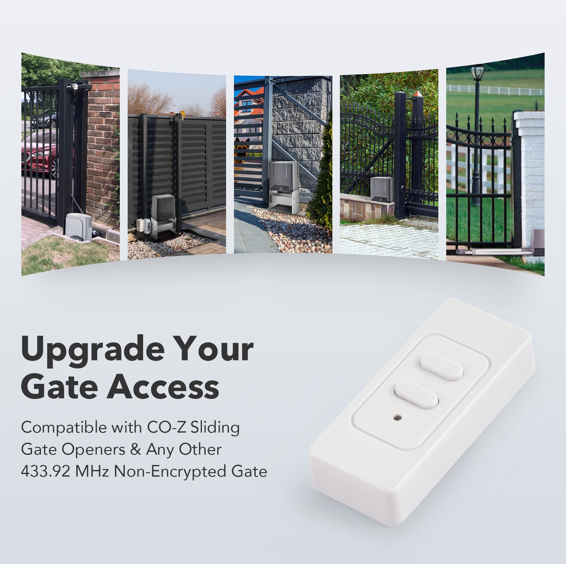 CO-Z WCR1 Gate Opener Remote Control, 433.92 MHz Gate Clicker with 100' Range Visor Clip, 3 in 1 Programmable Gate Remote Wireless Key for Automatic Swing & Sliding Gate Opener Garage Opener