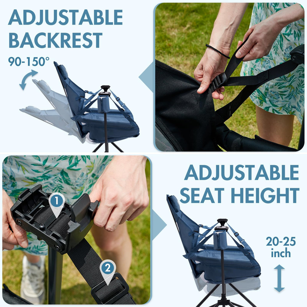 Portal Hammock Camping Chair, Portable Outdoor Swinging Chairs with Adjustable Back and Height for Lawn, Backyard, Patio, Supports 400 lbs, Breathable Mesh High Back, Blue