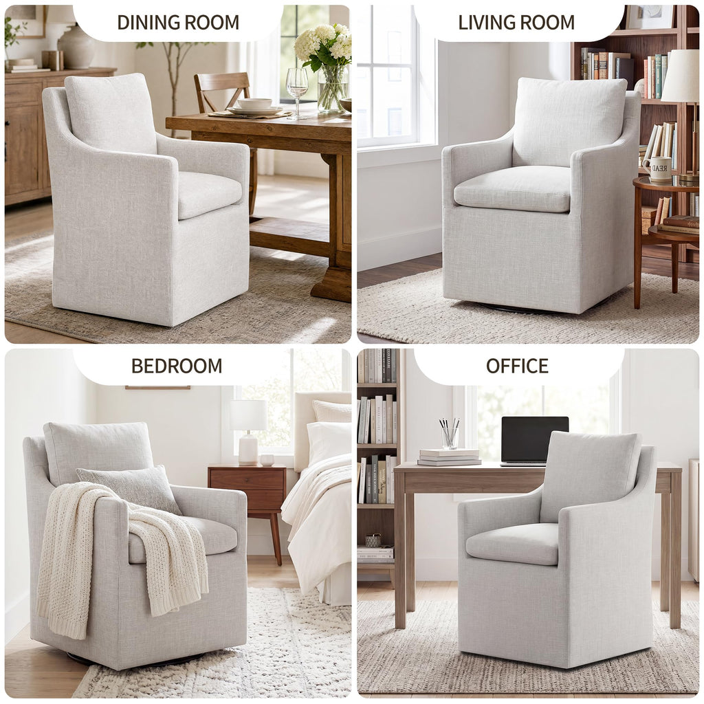 DUHOME Upholstered Dining Chair,Linen Accent Chair for Living Room,Single Sofa with 4 Casters,Upholstered Armchair for Bedroom Reading Waiting Kitchen Dining Room