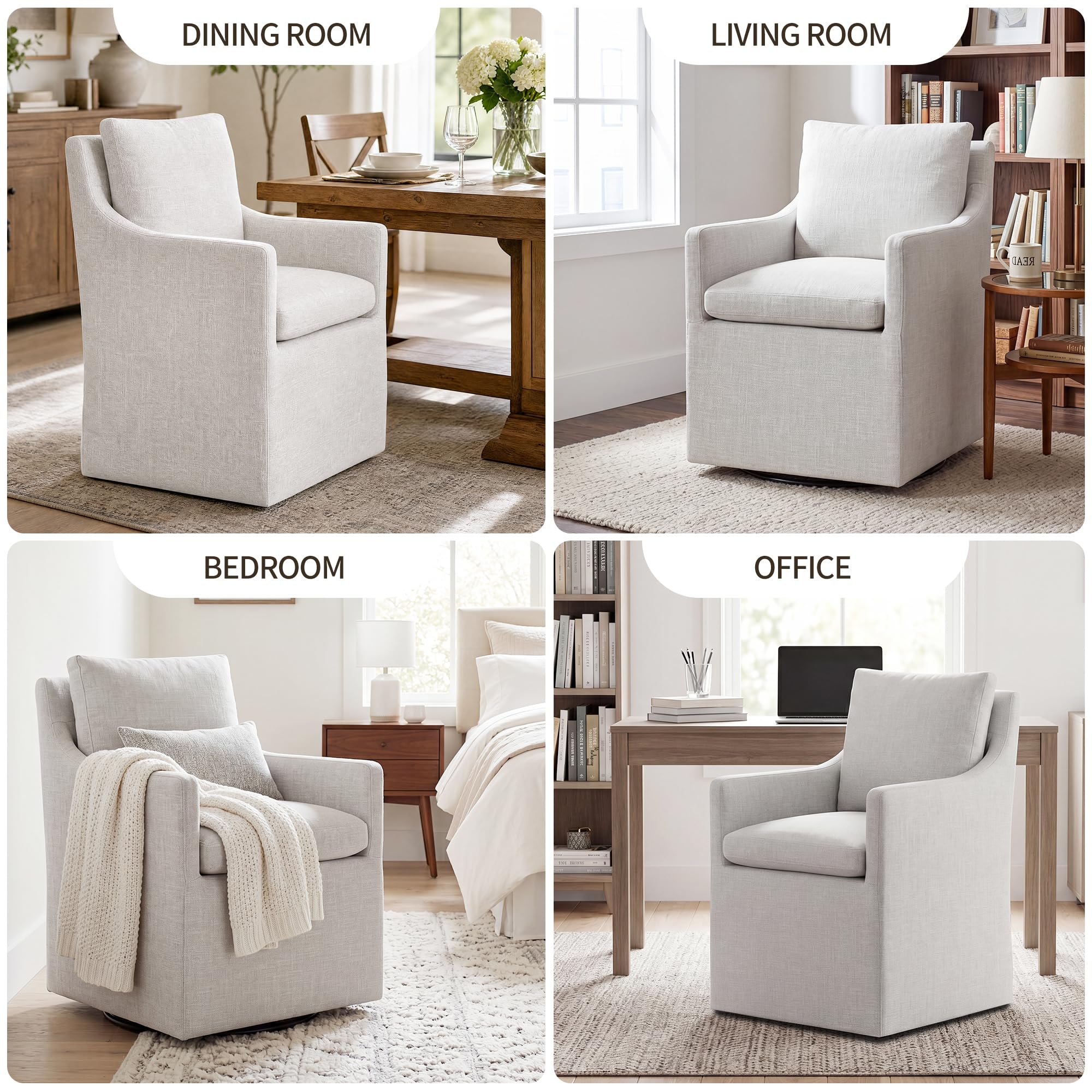 DUHOME Upholstered Dining Chair,Linen Accent Chair for Living Room,Single Sofa with 4 Casters,Upholstered Armchair for Bedroom Reading Waiting Kitchen Dining Room