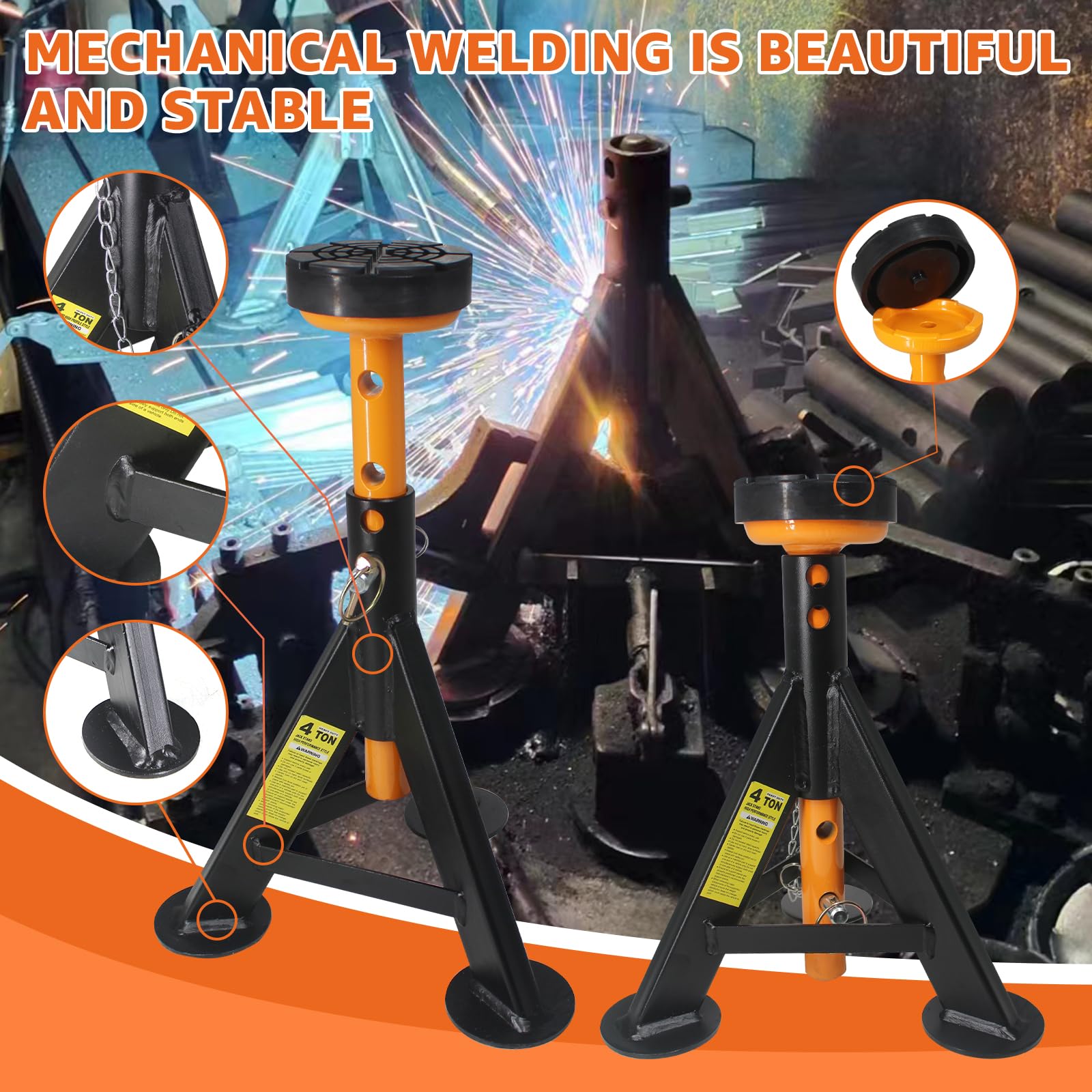 BESTOOL Heavy Duty Jack Stand，Low Profile Car Jack Stand with Security Locking Pins-4ton (8000Ibs) Capacity, 2 Pack