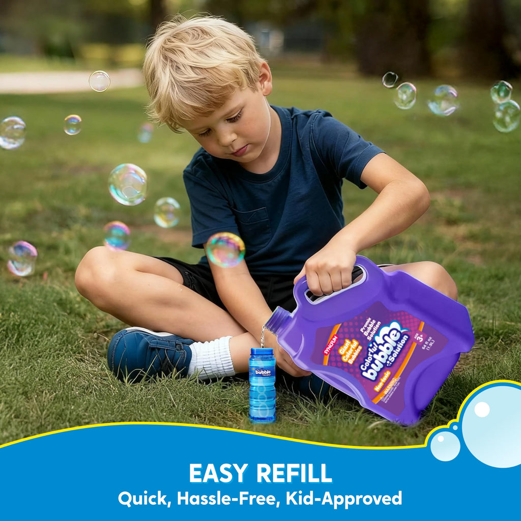 SYNCFUN 64 oz Premixed Bubble Solution, 1.9L Giant Pre-Mix Refill Solution for Bubble Machine, Bubbles for Kids, Wands, Blower, Easter, Outdoors Activity,No Mixing or Measuring