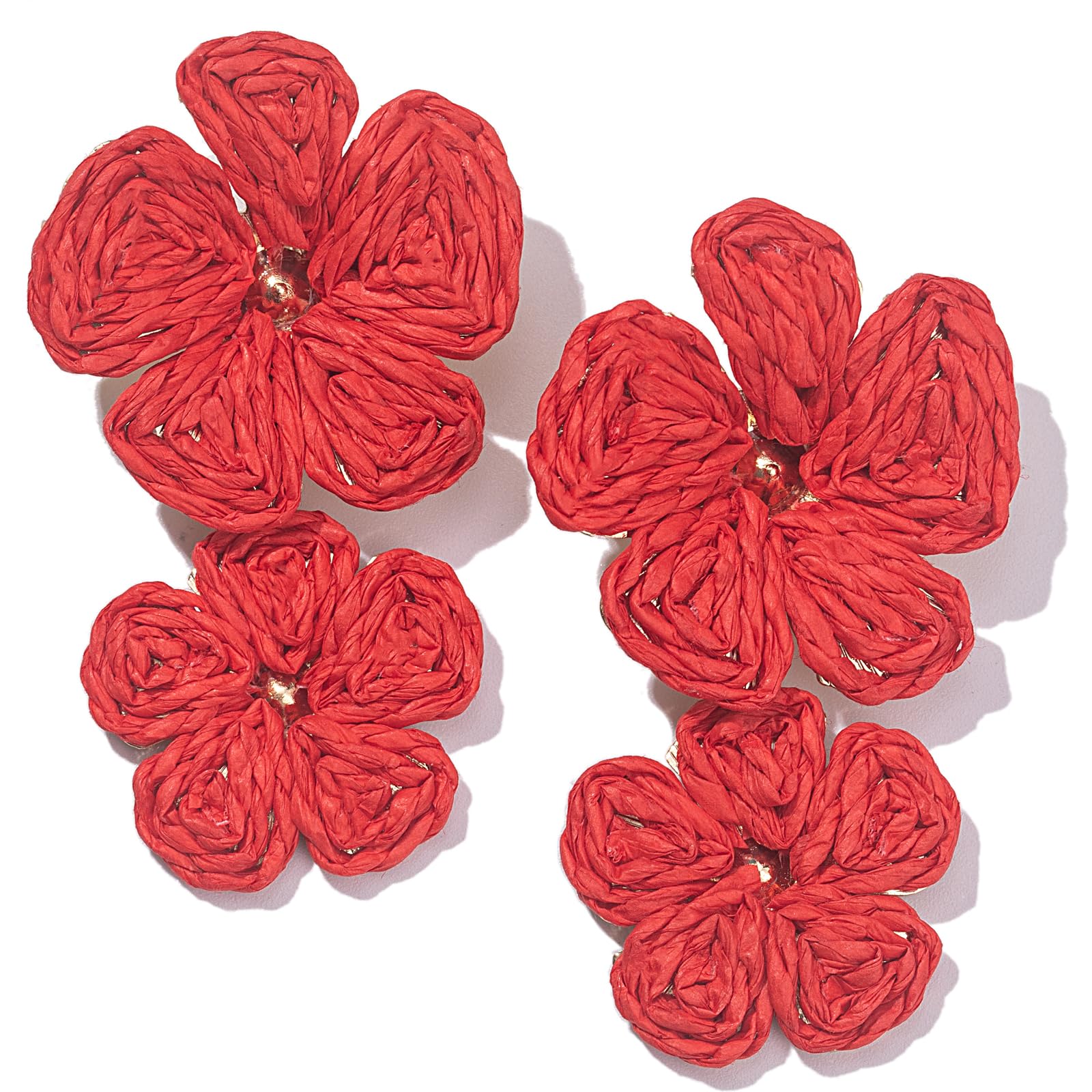 Boho Flower Earrings Statement Raffia Dangle Earrings Cute Floral Jewelry Trendy Summer Beach Vacation Outfits for Women