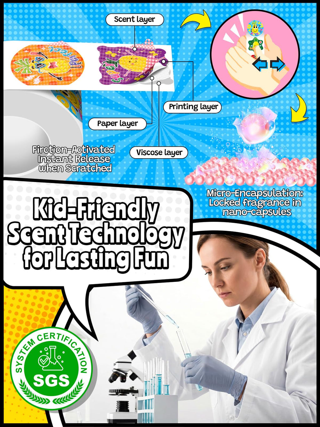 HORIECHALY 3 Rolls Scratch and Sniff Stickers for Kids, 600PCS Smelly Scented Stickers, Kid's Reward Sticker, Classroom Teacher Must Haves, School Supplies Incentives Christmas Children‘s Gift-1.57''