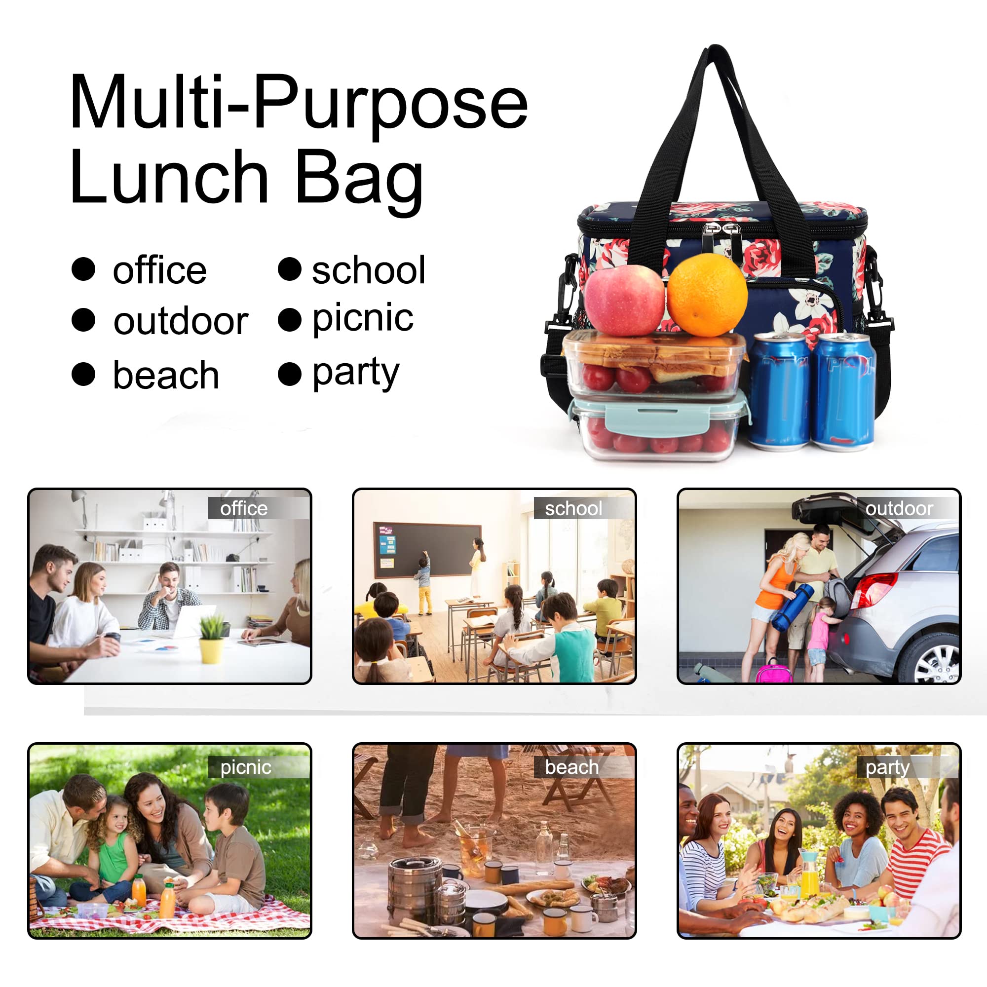 Femuar Lunch Bags for Women/Men, Insulated Lunch Bag for Work Office Picnic - Large Lunch Cooler Bag Leakproof Lunch Box with Adjustable Shoulder Strap for Adults - Grey (15L)