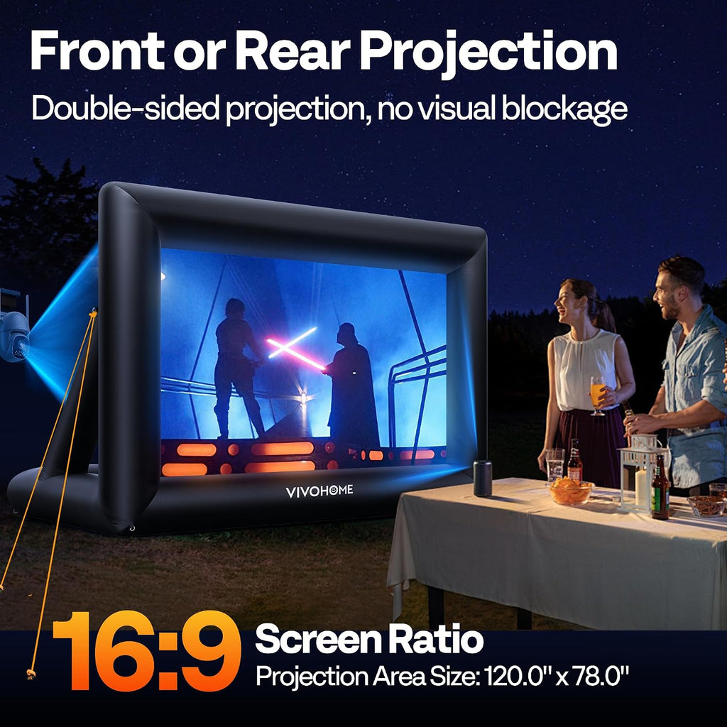 VIVOHOME 16 FT Inflatable Projector Screen for Outside, Blow Up Movie Screen Outdoor Use, Mega Large TV Screen with Carry Bag for Backyard, Triangular Back Support