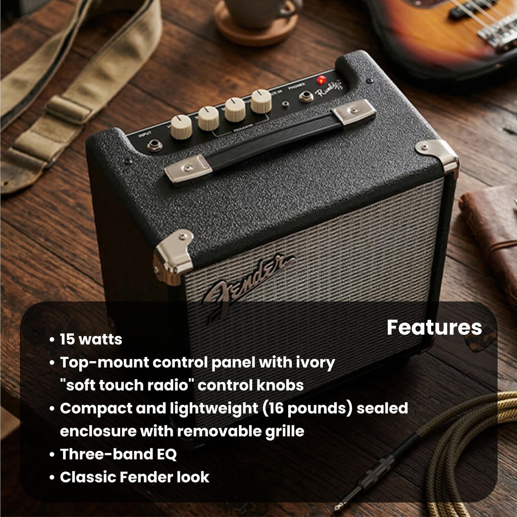 Fender Rumble 15 Bass Guitar Combo Amplifier Bundle with Instrument Cable and Austin Bazaar Instructional DVD
