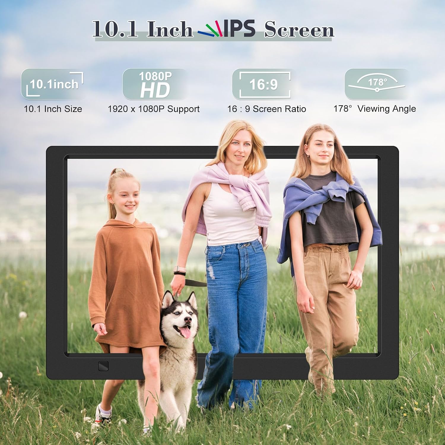 10.1" Digital Picture Frame, 1080P IPS Digital Photo Frame, No WiFi/App Needed, Plug & Play SD Card & USB, Remote & Motion Sensor, Photos/Videos/Music, Free 32GB USB