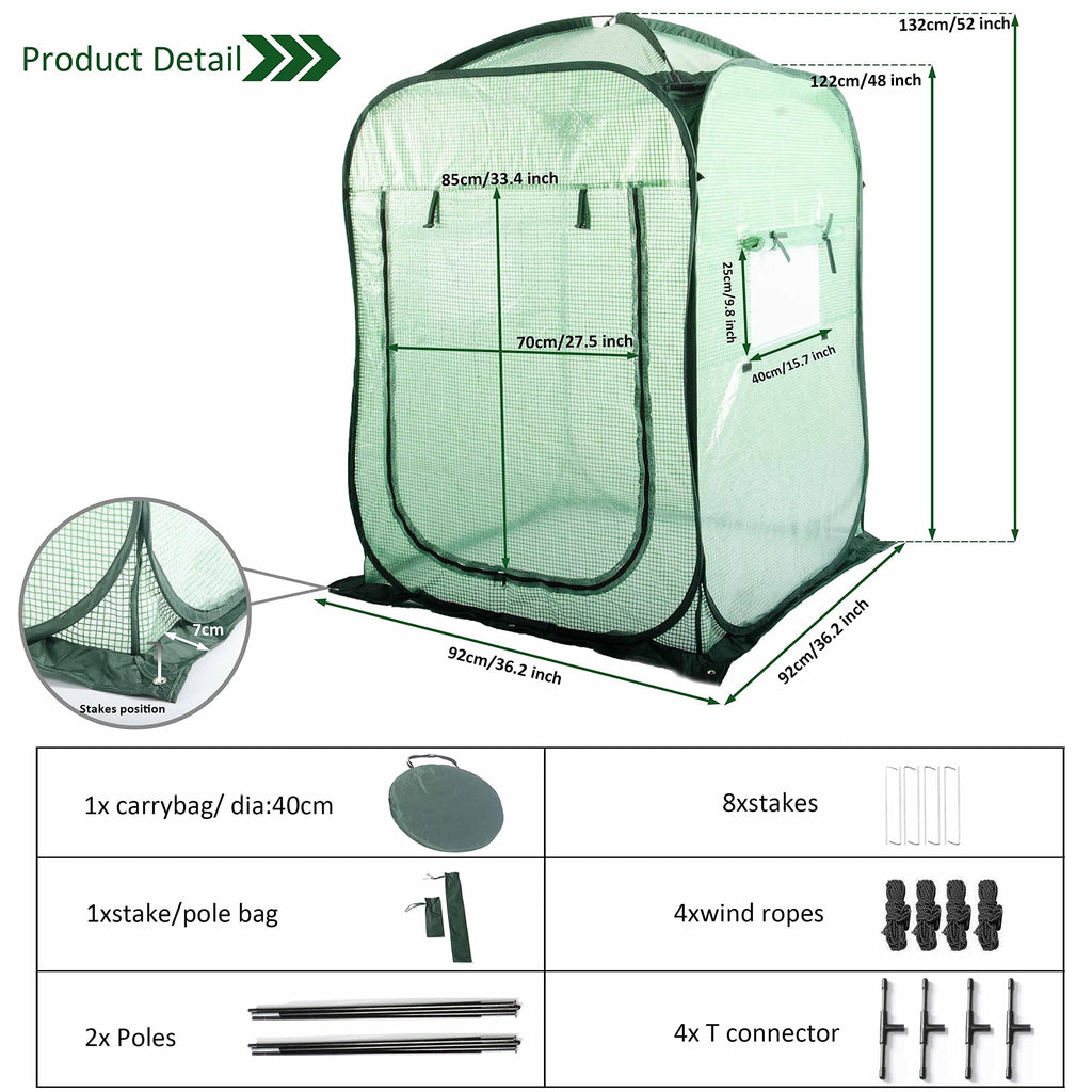 Porayhut Pop Up Greenhouse Tent,Portable X-Large Walk-in Flower House ,Indoor Outdoor Gardening Plant Sunshine Room with PE Mesh Cloth Cover for Protecting Plant from Cold Frost & Birds