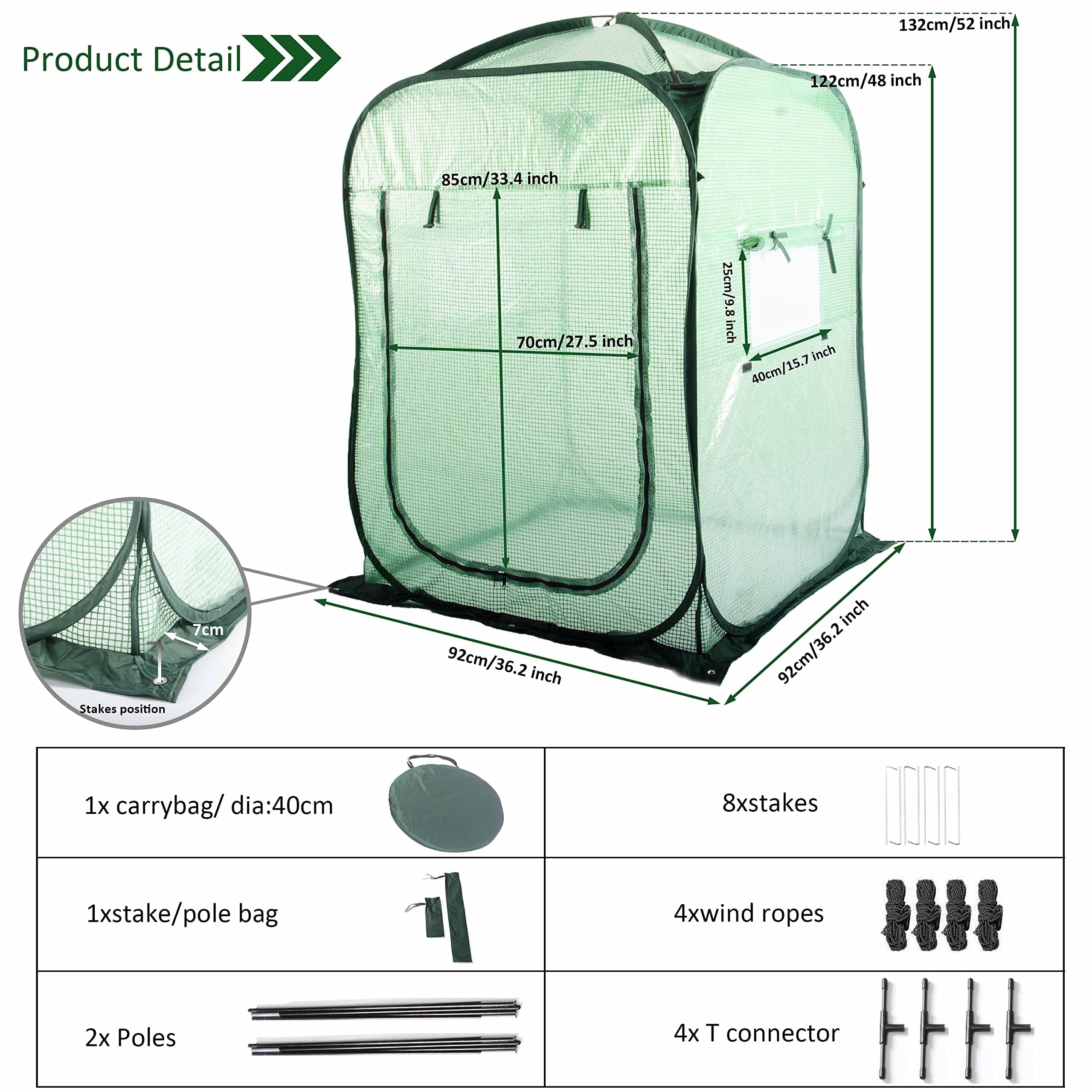 Porayhut Pop Up Greenhouse Tent,Portable X-Large Walk-in Flower House ,Indoor Outdoor Gardening Plant Sunshine Room with PE Mesh Cloth Cover for Protecting Plant from Cold Frost & Birds