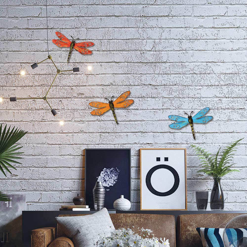 Metal Dragonfly Outdoor Wall Decor,Patio Fenxce Wall Art,Hanging Decorations for Living Room,Bedroom,3 Pack
