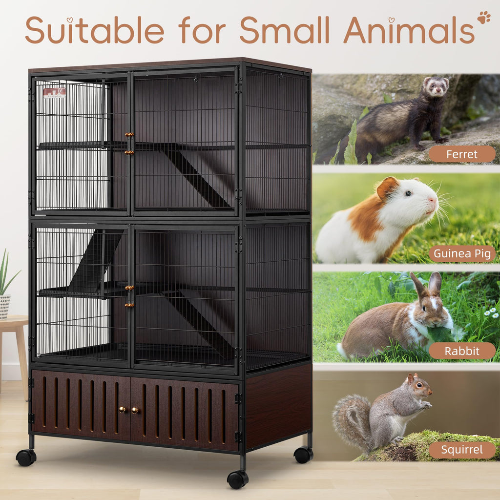Fragess Metal Large Guinea Pig Cages 5 Levels, 60" H Rolling Ferret Cage with Removable Ramps & Double Door, Cages with Locker, Squirrel Cage Christmas Decoration Pet Crate Furniture