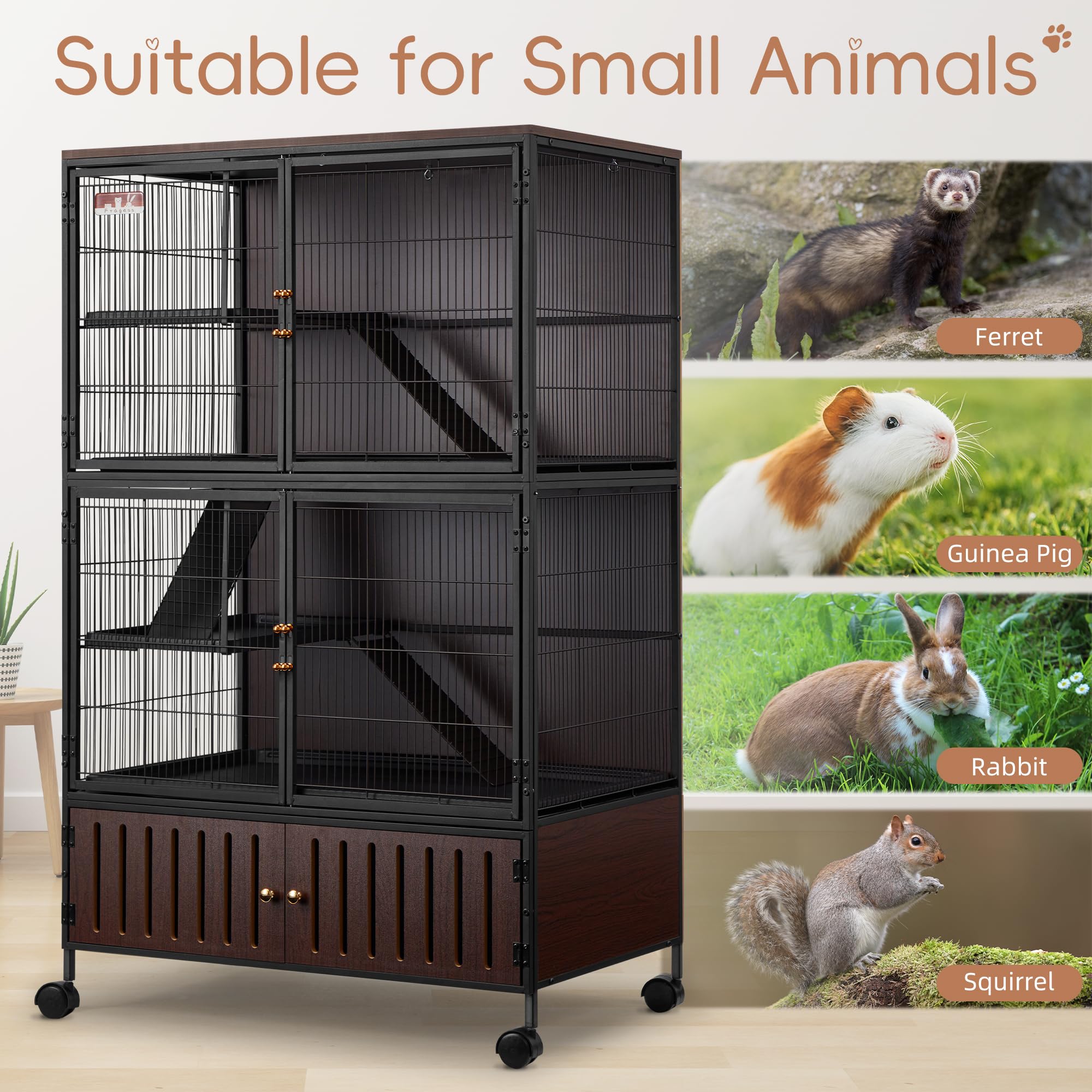 Fragess Metal Large Guinea Pig Cages 5 Levels, 60" H Rolling Ferret Cage with Removable Ramps & Double Door, Cages with Locker, Squirrel Cage Christmas Decoration Pet Crate Furniture