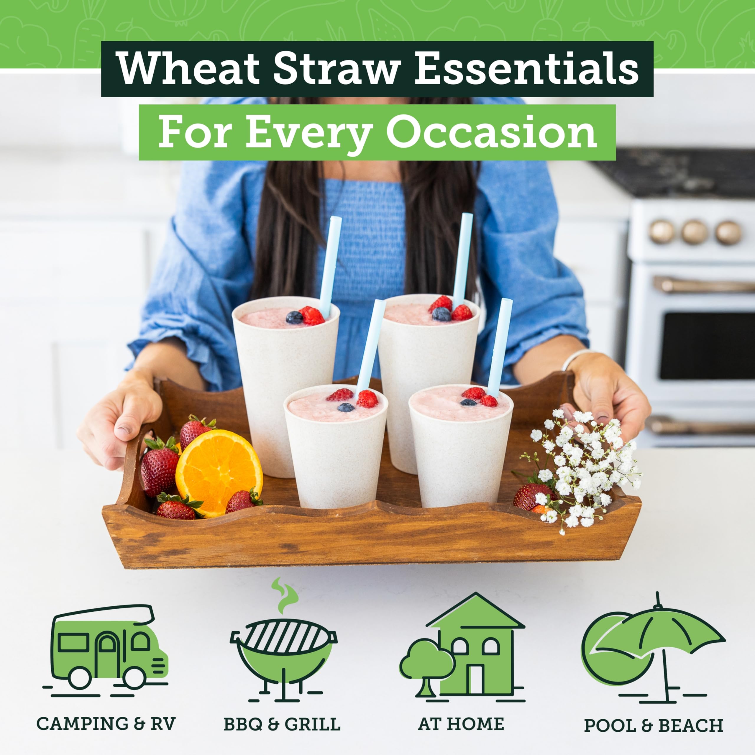 Grow Forward Premium Wheat Straw Cups - 13 & 20 oz Unbreakable BPA Free Hard Plastic Cups - Reusable Lightweight Plastic Drinking Glasses for Kitchen, Outdoor, Water, Camping, RV - Midnight