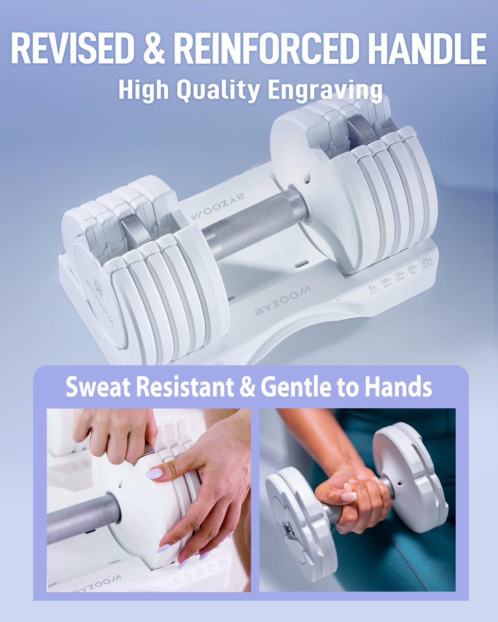BYZOOM FITNESS Pure Series Adjustable Dumbbell - 12.5/25/27.5/50/55/75lb - ONE UNIT OR PAIR(check QTY before purchase) - 5-in-1/ 10-in-1 / 15-in-1 / 21-in-1 Flexible Hand Weights for Home Apartment Garage Gym, Strength Training & Fitness Workouts, White O