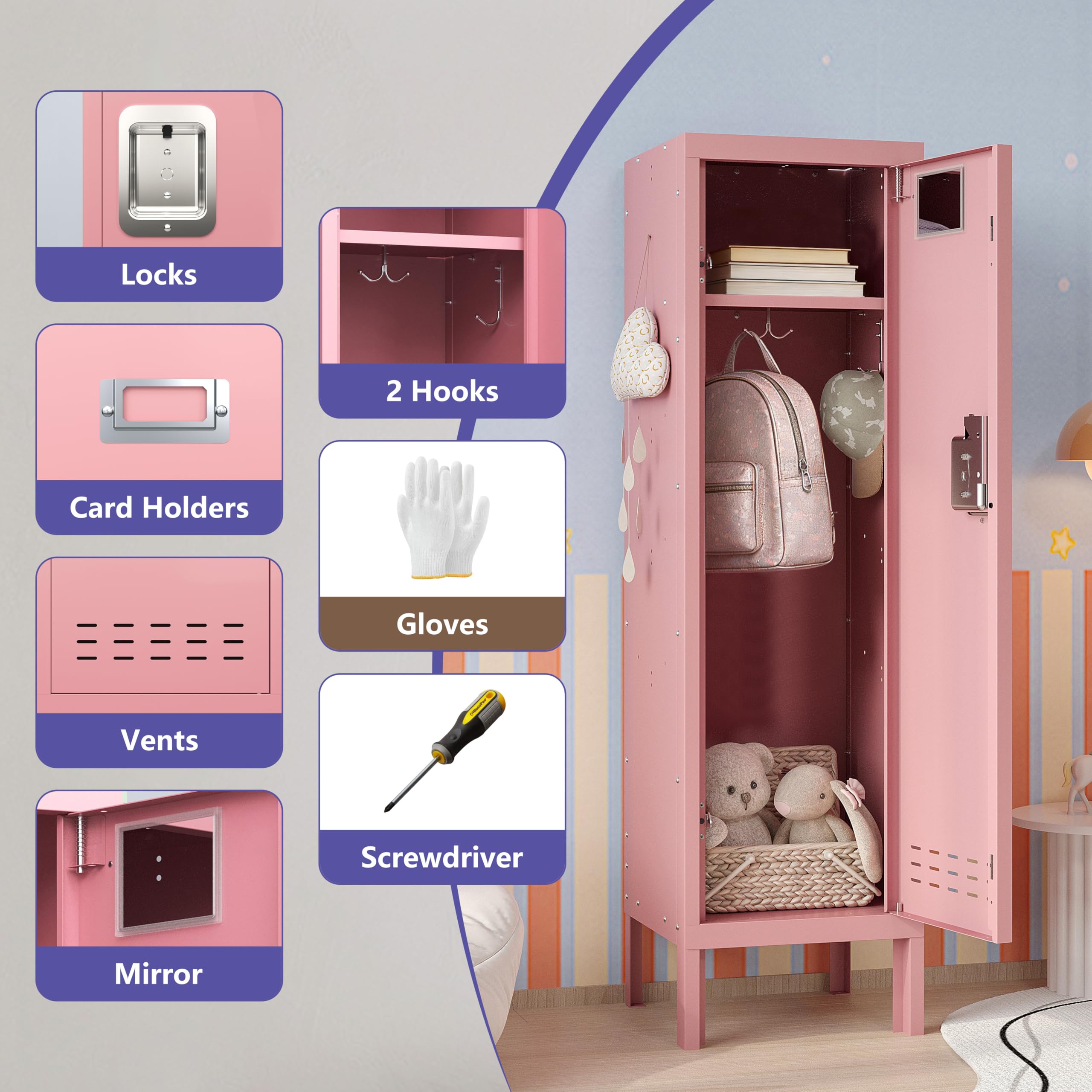 Lockers,Metal Locker, (Beige, 1 Door - (66.15" H x 11.8" W x 11.8" D))