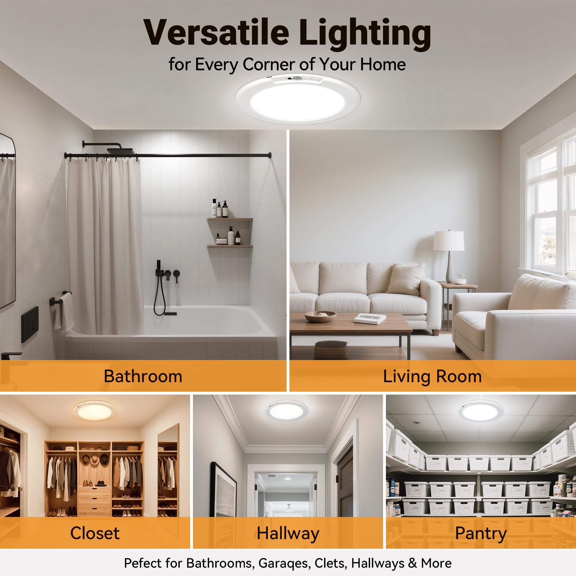 Wireless Closet Lights Motion Sensor - No Wiring Rechargeable Ceiling Light Night Light Indoor, Battery Operated Led Lights for Bedroom with Remote, Living Room Bathroom Home & Kitchen Decor Lighting