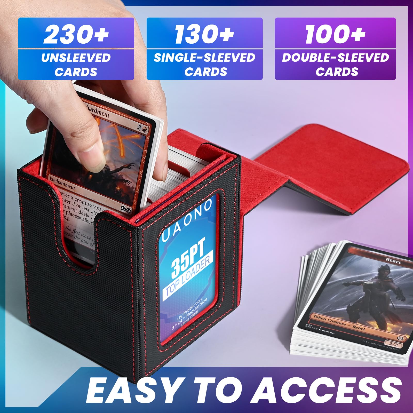 UAONO 4 Pack MTG Commander Deck Box, Independent Commander Display, Fits 400 Double-Sleeved Cards, Magnetic Deck Case for Magic the Gathering TCG, 8 Dividers & 4 Top Loaders (4 Color)