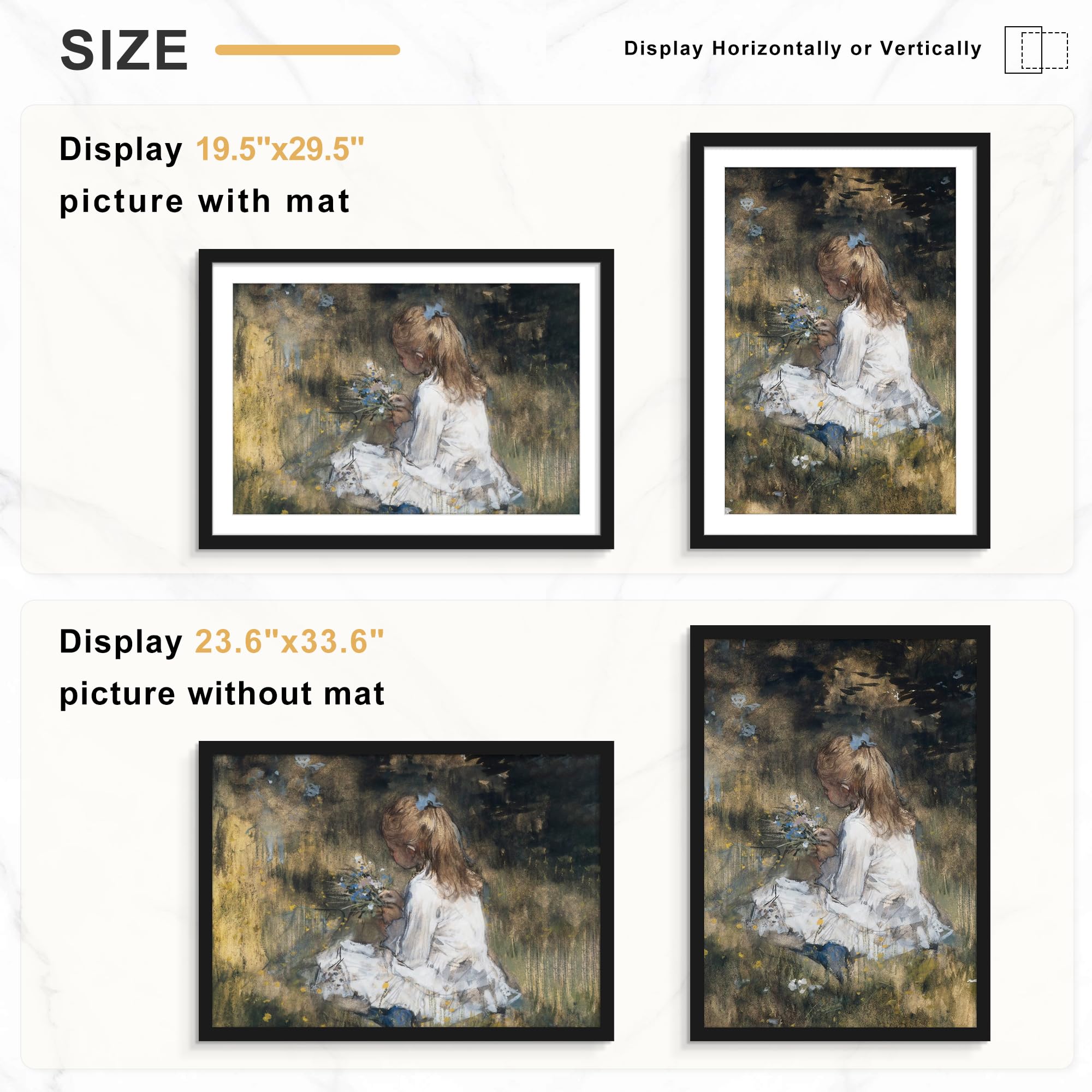Picrit 24x34 Black Poster Frame 7 Pack, Display Pictures 20x30 Picture with Mat or 24 x 34 without Mat for Horizontal or Vertical Wall Mounting, Wall Gallery Photo Frames