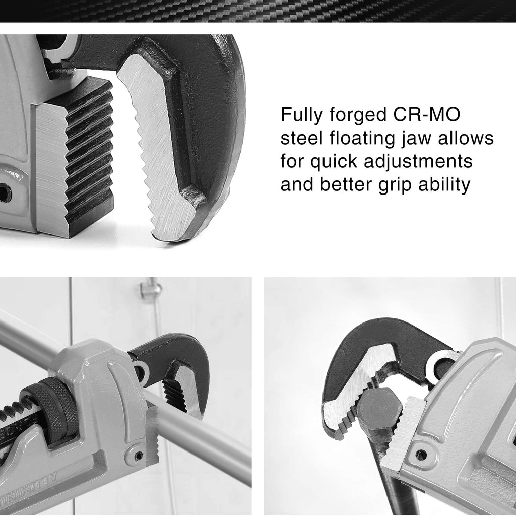DURATECH 8-inch Heavy Duty Aluminum Straight Pipe Wrench, Adjustable Plumbing Wrench, Drop Forged, Exceed GGG standard