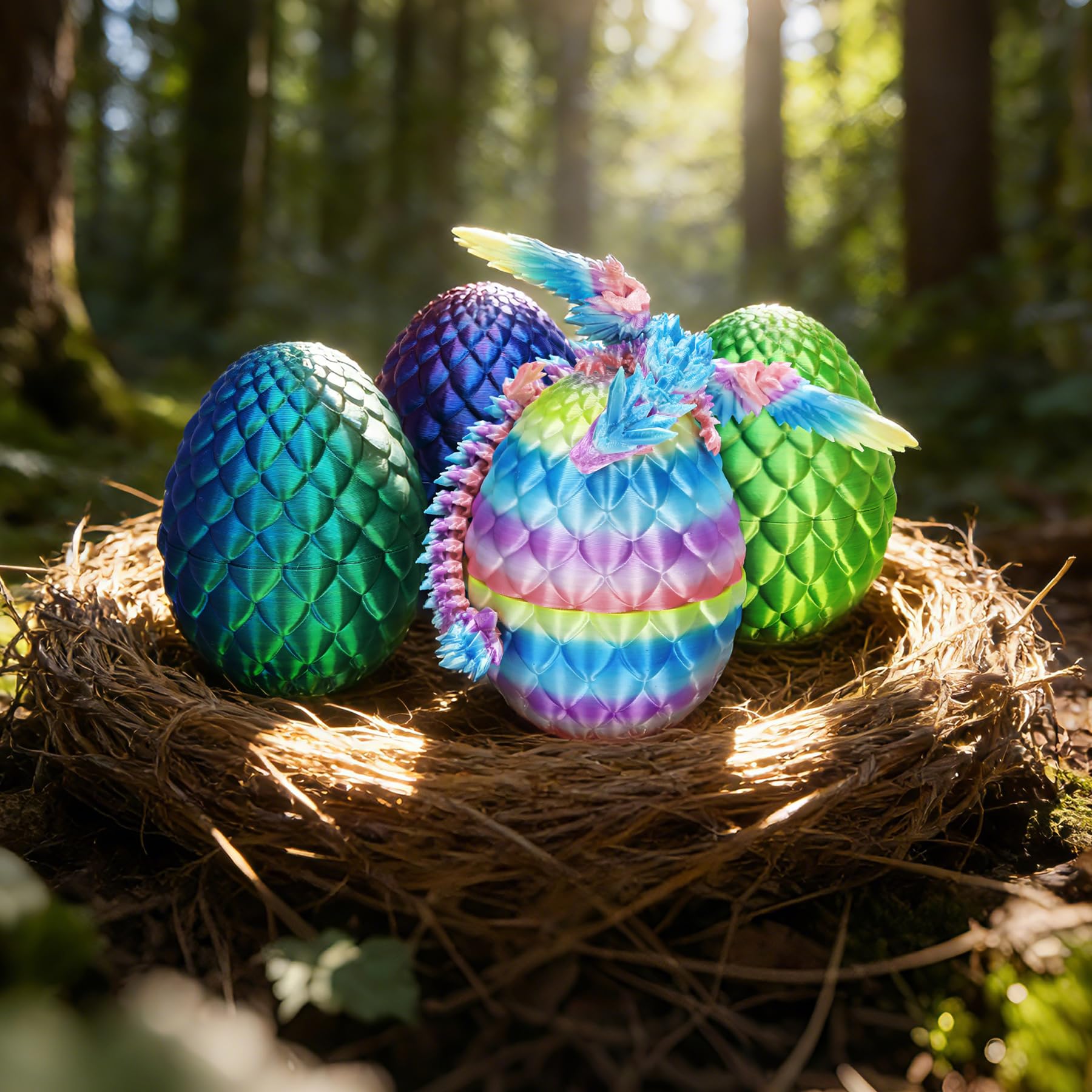 HEZUJ 3D Printed Dragon Dinosaur Egg,Articulated Crystal Dragon Fidget Toys,Prefilled Easter Basket Stuffers Eggs Filled, for Boys Girls Christmas Valentines Day Gifts (Purple Flying Dragon)