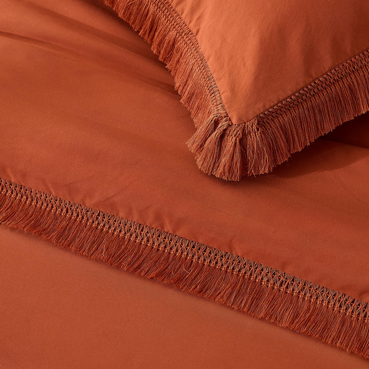 Andency Comforter Full Size Set Burnt Orange, 3 Pieces Boho Terracotta Winter Lightweight Bedding Comforter Sets, All Season Rust Tassel Bed Set (79x90In Comforter & 2 Pillowcases)
