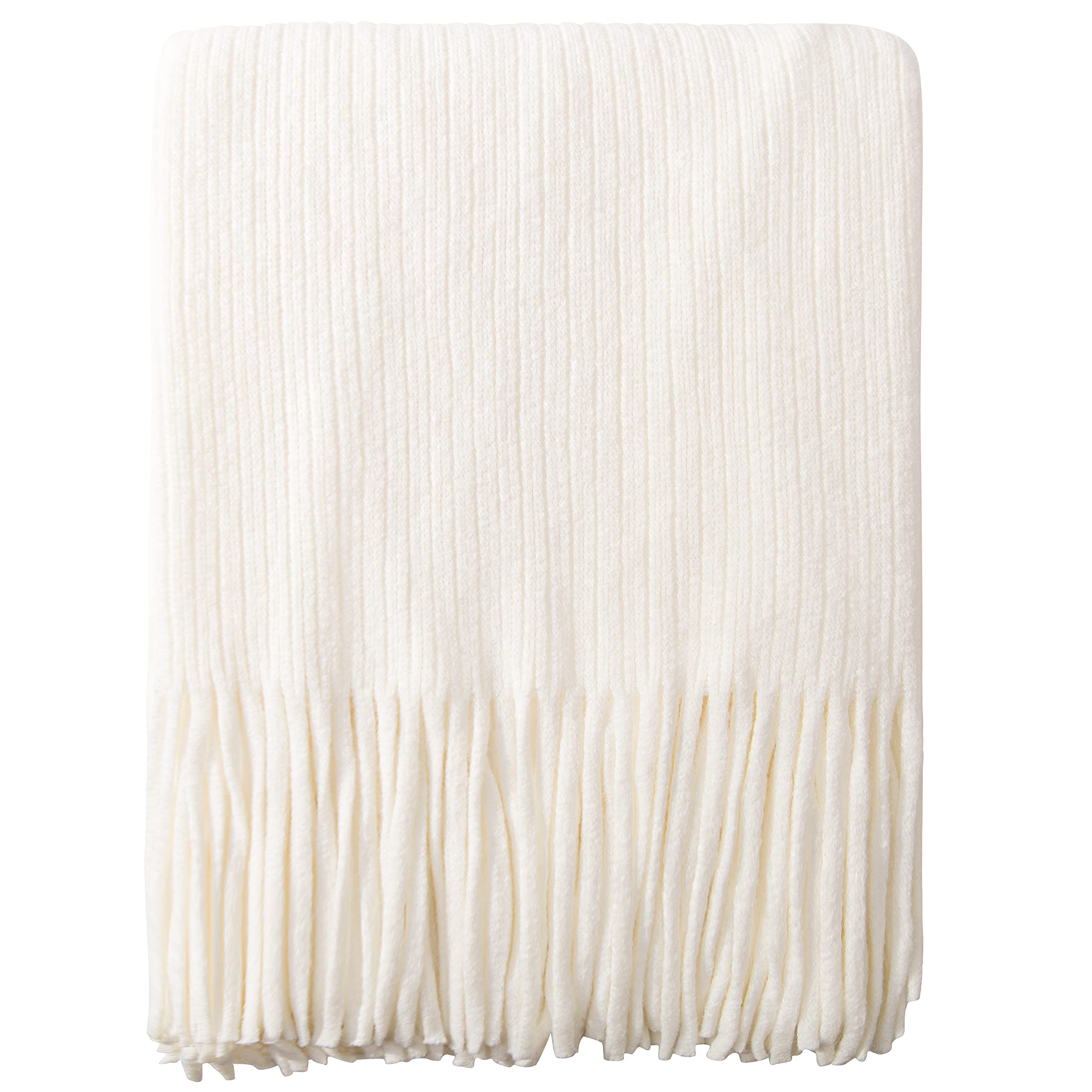 NTBAY Acrylic Knitted Throw Blanket, Lightweight and Soft Cozy Decorative Woven Blanket with Tassels for Travel, Couch, Bed, Sofa, 51x67 Inches, Grey Wave