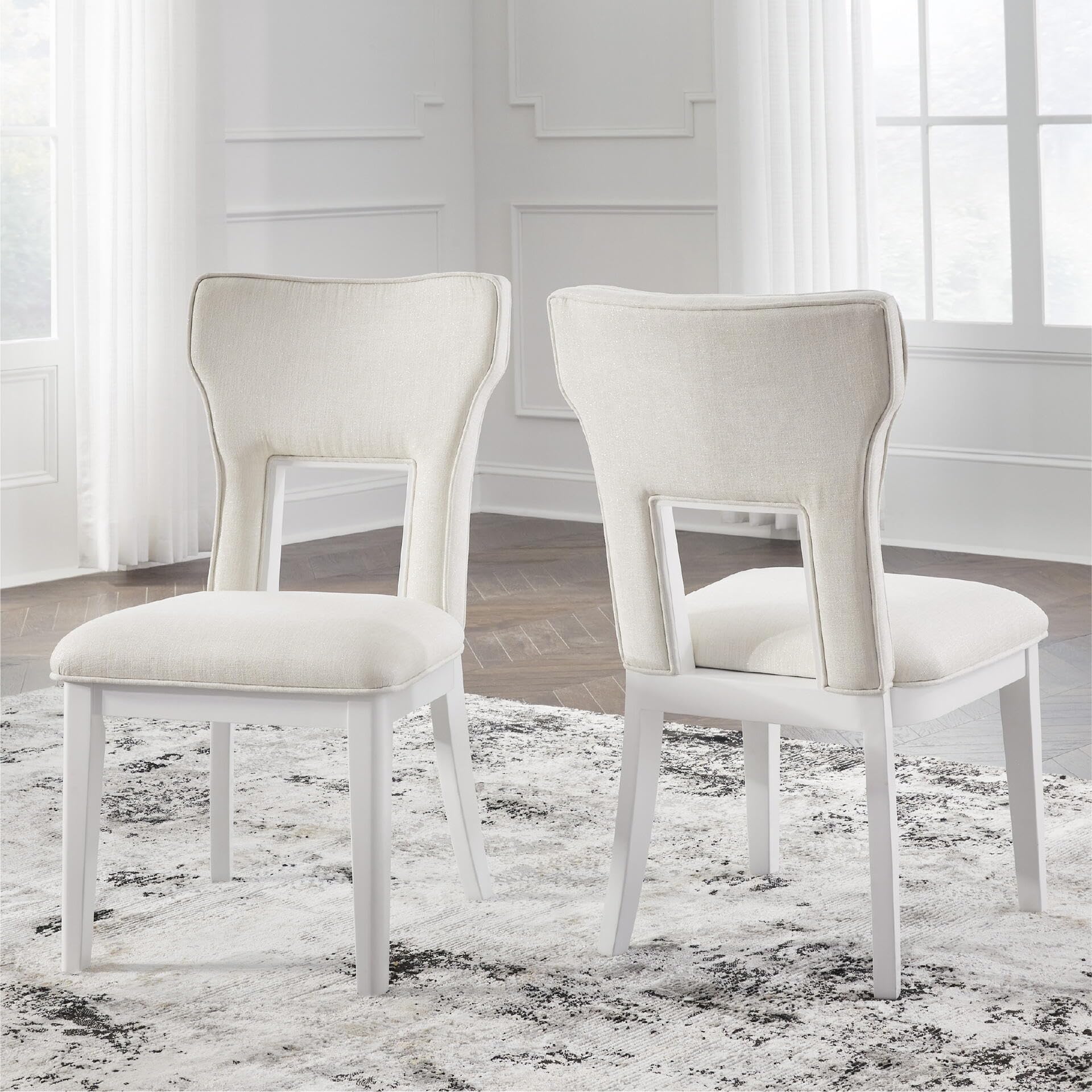 Signature Design by Ashley Chalanna Solid Wood Frame Dining Chair, Set of 2, White