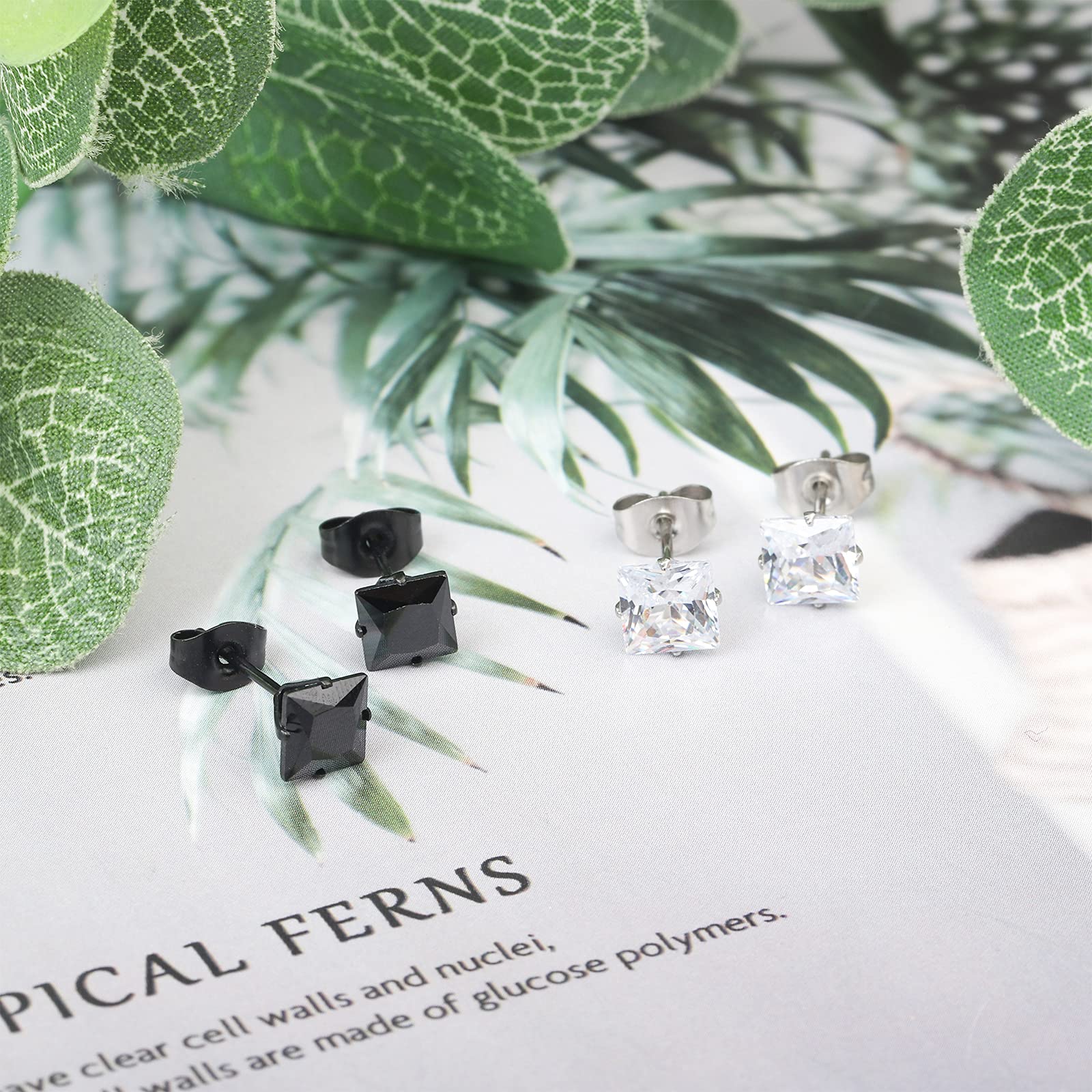 NEWITIN 12 Pairs Stainless Steel Stud Earrings for Men Hypoallergenic Earring Unisex Studs Inlaid Cubic Zirconia Men Earrings Hoop CZ Stud Earring Set for Women