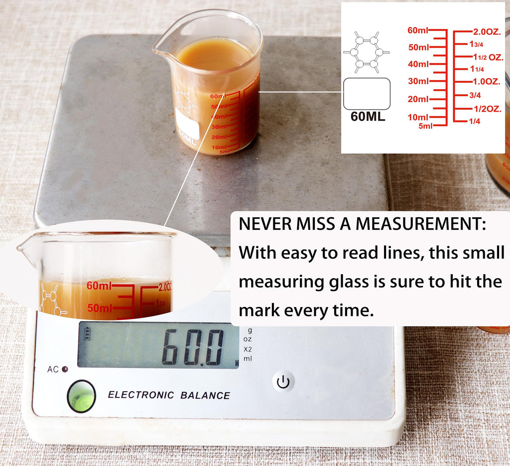 High Borosilicate Glass Measuring Cup-V-Shaped Spout，Glass Measuring Beaker for Kitchen or Restaurant, Easy to Read, 30 ML (1 Oz)-Pack of 2