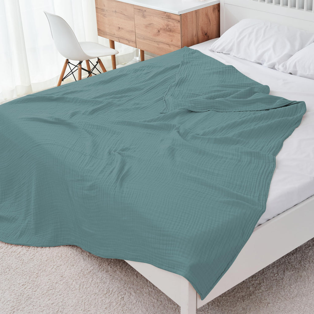 Cosy Family 4 Layer Muslin Bed Blanket - Breathable and Lightweight Gauze Boho Blanket for Spring, Soft 100% Cotton Muslin Blanket, Brown, 55x80 Inches