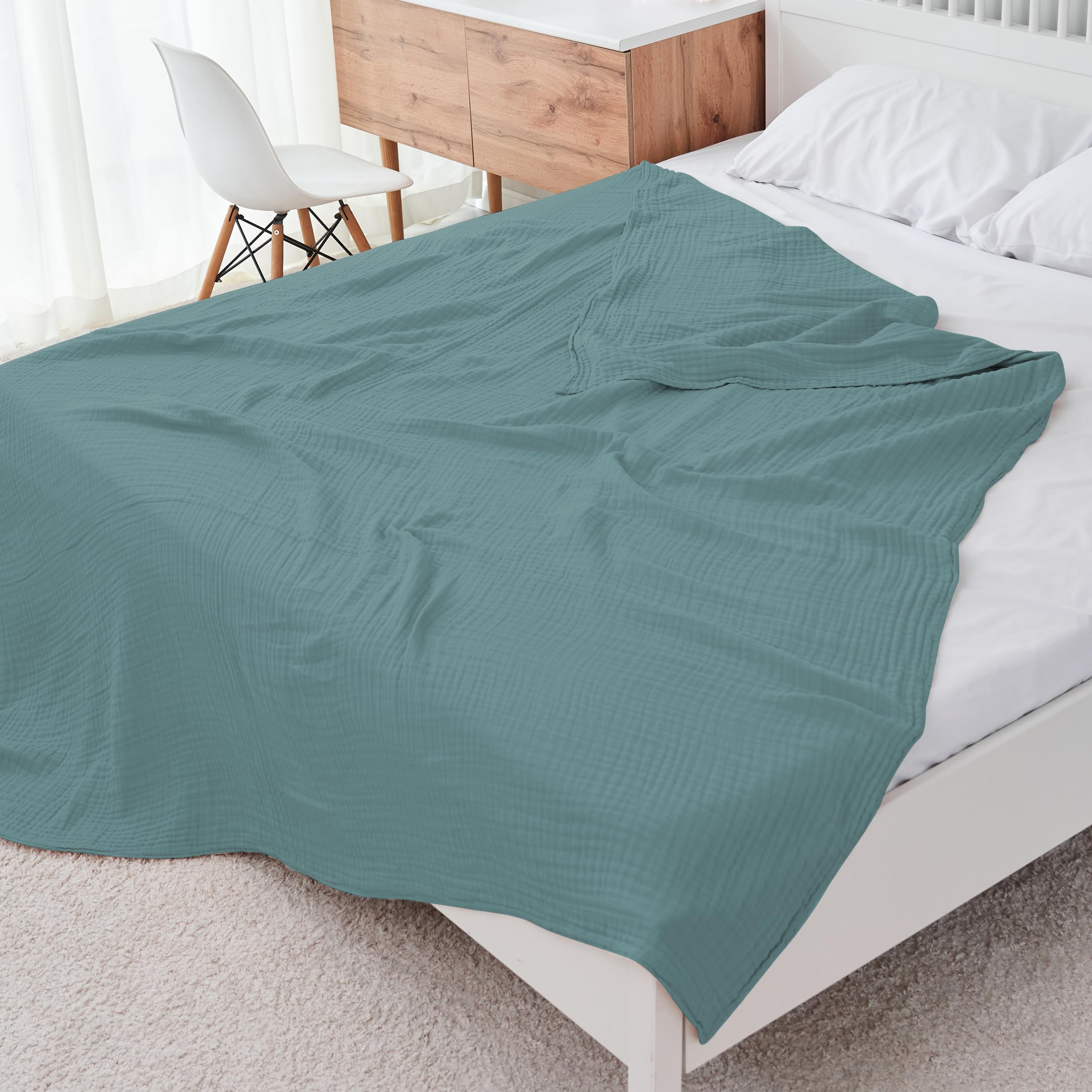 Cosy Family 4 Layer Muslin Bed Blanket - Breathable and Lightweight Gauze Boho Blanket for Spring, Soft 100% Cotton Muslin Blanket, Brown, 55x80 Inches