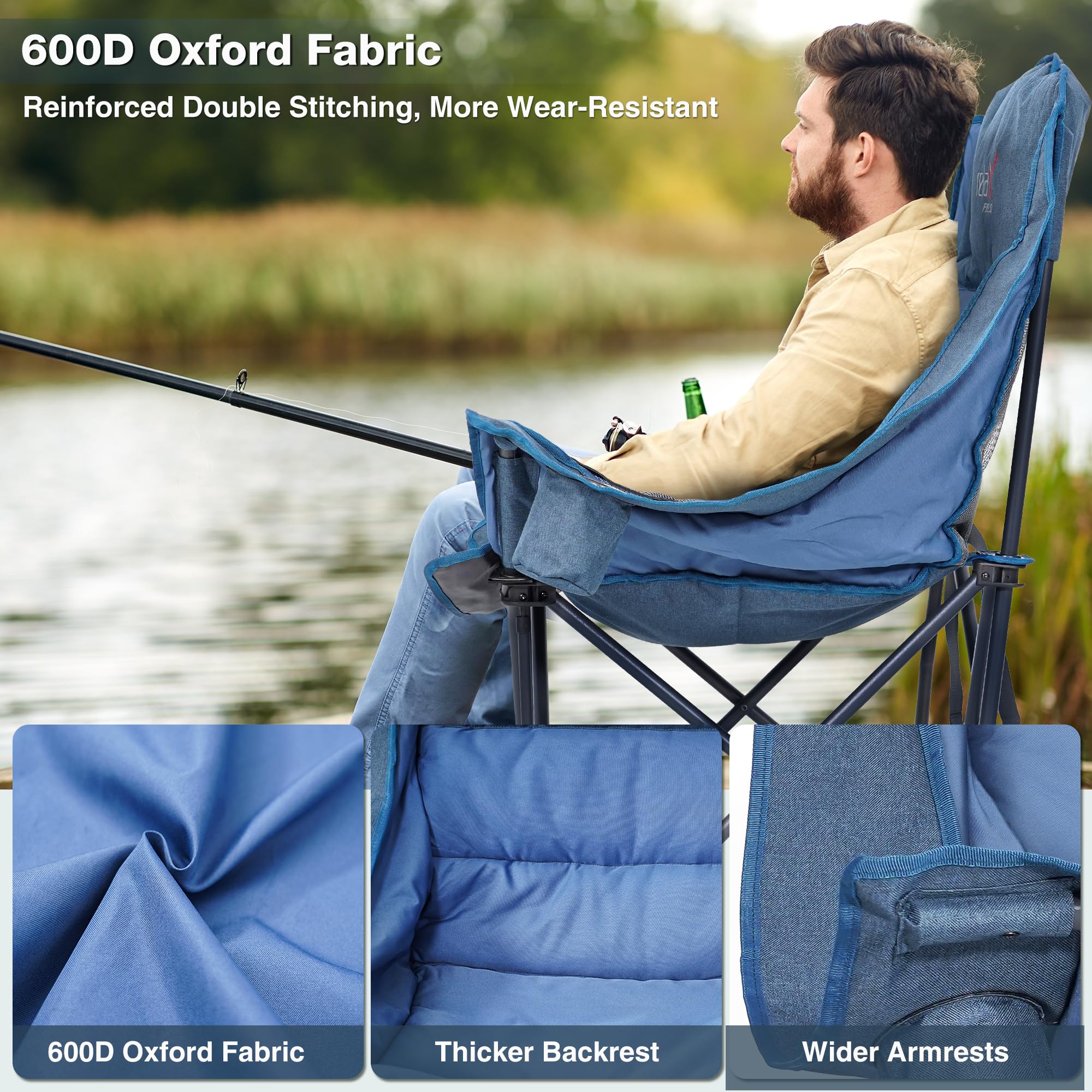Double Camping Chair Heavy Duty Oversized Padded Loveseat for Adults 2 Person Outdoor Portable Camping Chairs for Lawn, Backyard, Fishing, Trip, Support 600lbs, Grey