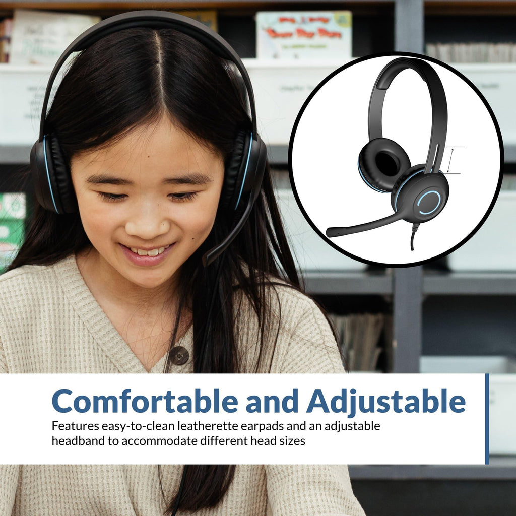 Cyber Acoustics AC-5002 Stereo Wired Headset with Microphone for PC – 3.5mm Computer Headset with Noise Cancelling Mic, Durable Headphones with Mic for Classroom, School, and Home Use