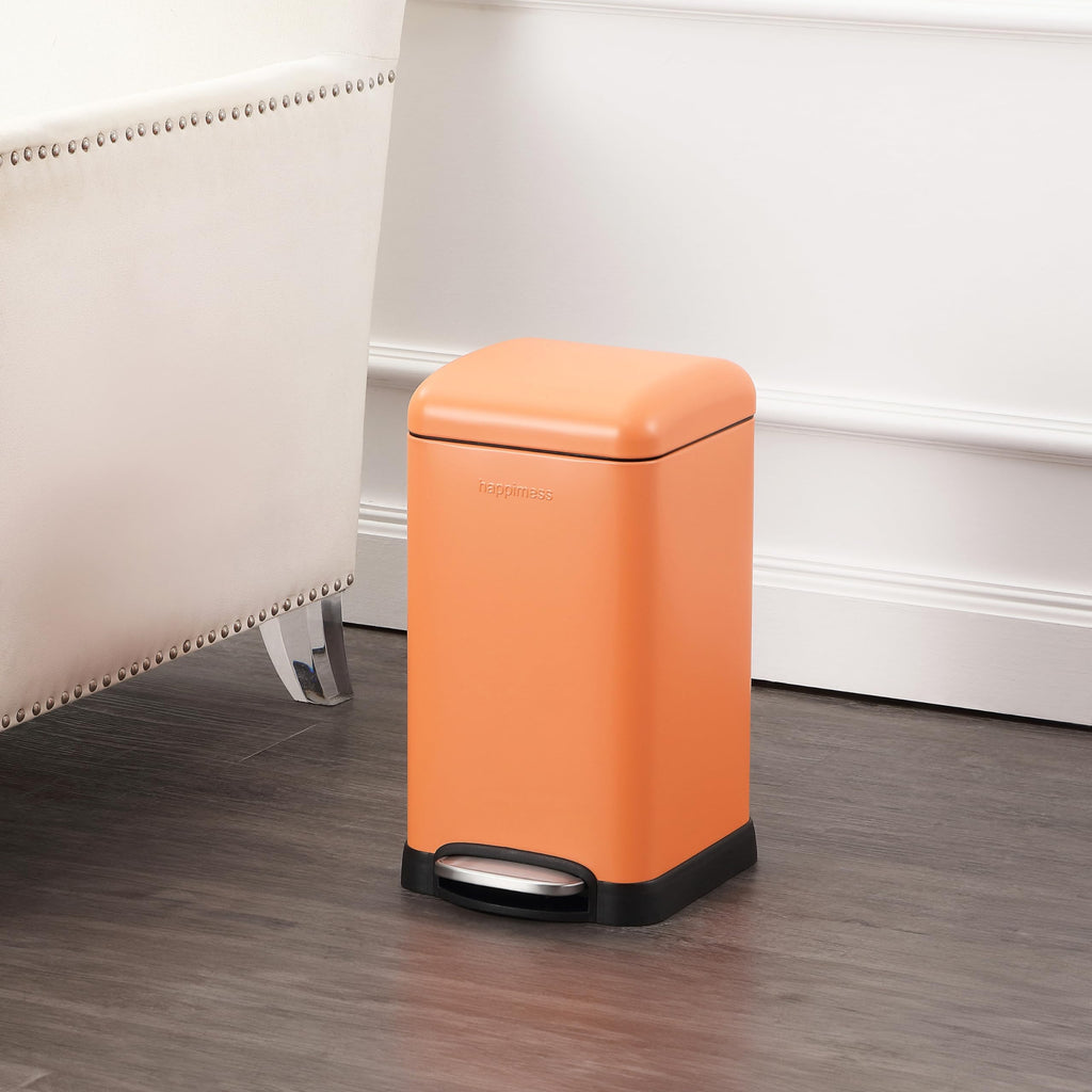 happimess HPM1012B Betty Retro Mini 3.2-Gallon Step-Open Trash Can with Soft-Close Lid, Modern, Minimalistic, Fingerprint Proof for Home, Kitchen, Laundry Room, Office, Bedroom, Bathroom, Black