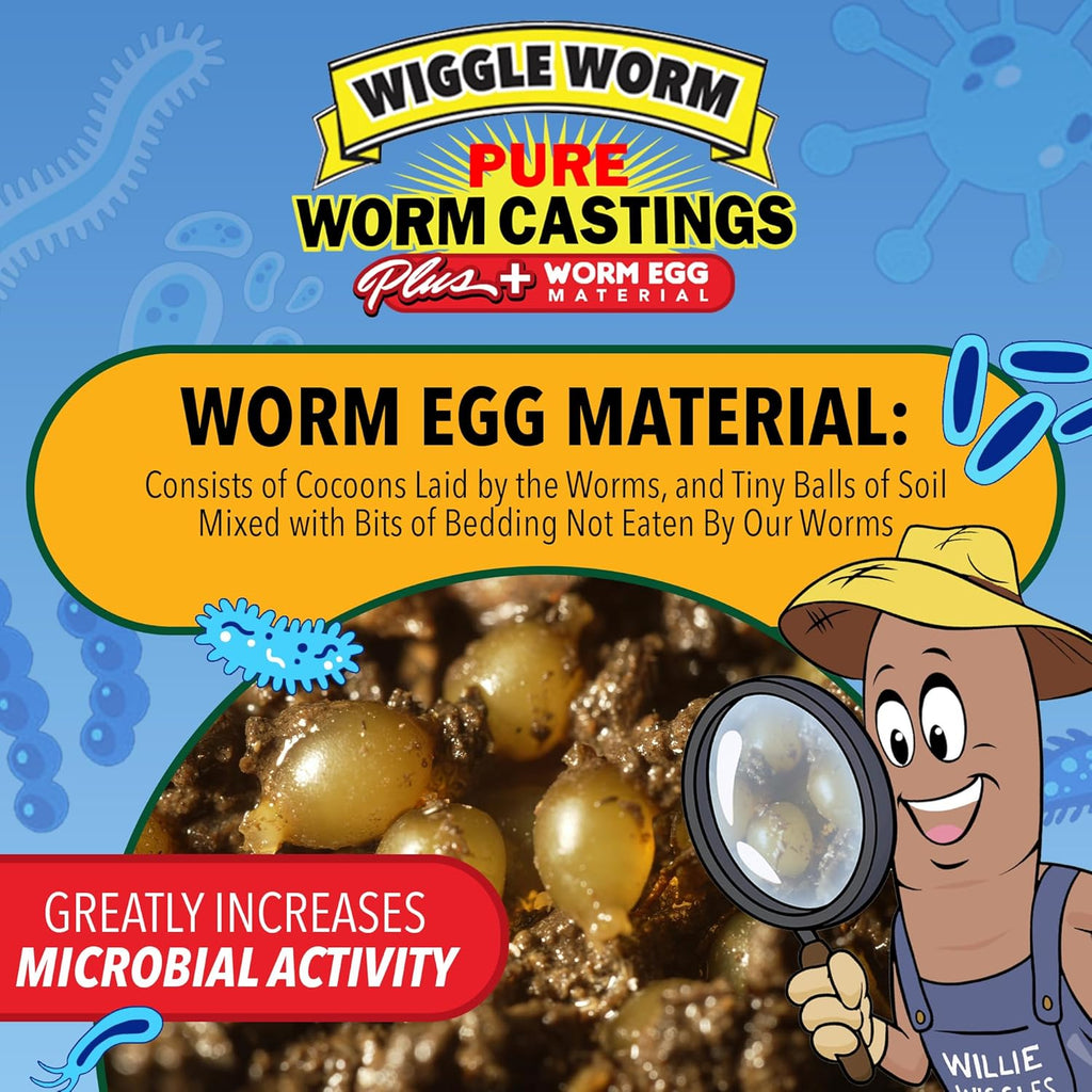 Wiggle Worm 100% Pure Worm Castings Plus Worm Egg Material, 40lbs - Fertilizer and Soil Amendment for Indoor and Outdoor Gardening to Improve Soil Fertility and Aeration - 100% Organic and Odor Free