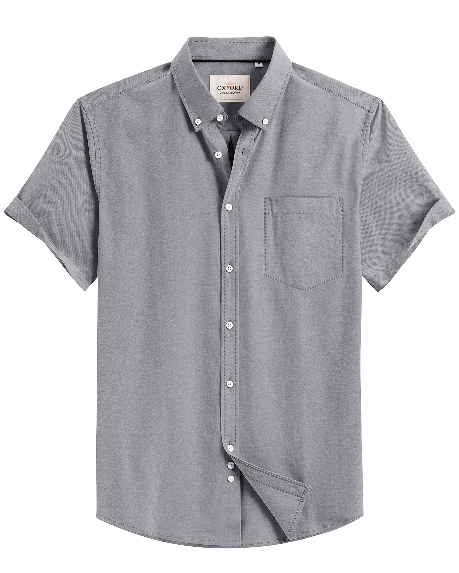 Alimens & Gentle Men's Short Sleeve Oxford Shirt Regular Fit Button Down Collar Shirts with Pocket