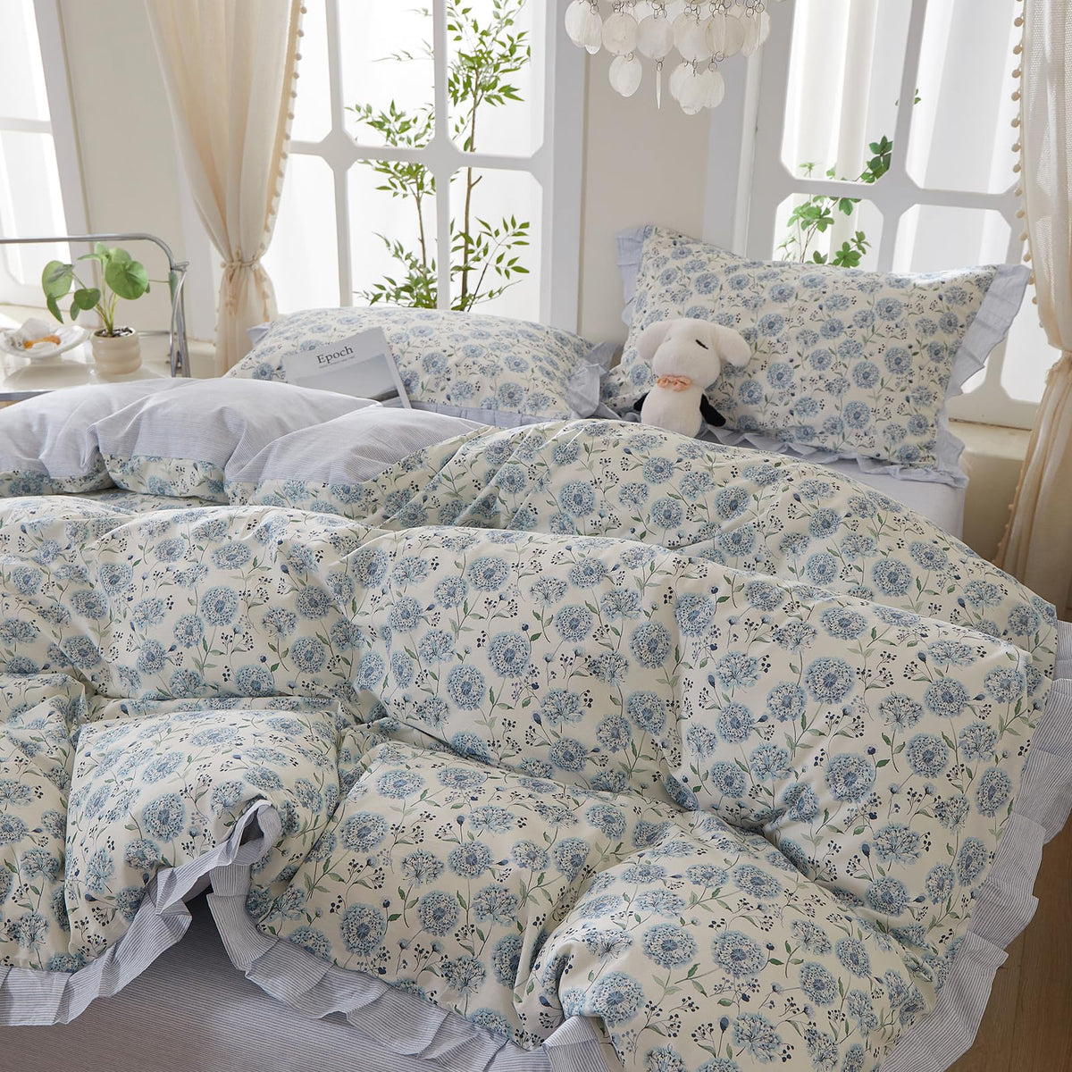 Pink Flower Duvet Cover Twin Chic Floral Print Ruffle Duvet Cover Cotton Lace Comforter Cover Country Style Floral Bedding Set Romantic Ruffle Comforter Cover Flower Bedding Cover with 2 Pillowcases