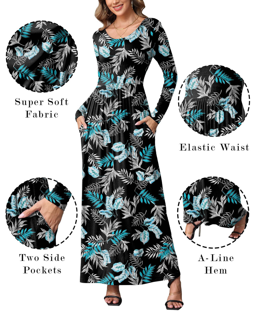EUOVMY Women's Long Sleeve Loose Maxi Dresses Casual Long Dresses with Pockets