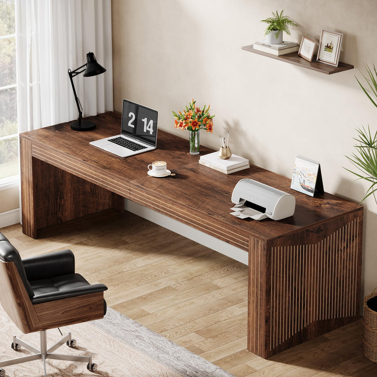 Tribesigns 79-Inch Extra Long Desk, Two Person Double Desk for Home Office, Wooden Long Computer Desk Writing Table for Office, Coffee Brown