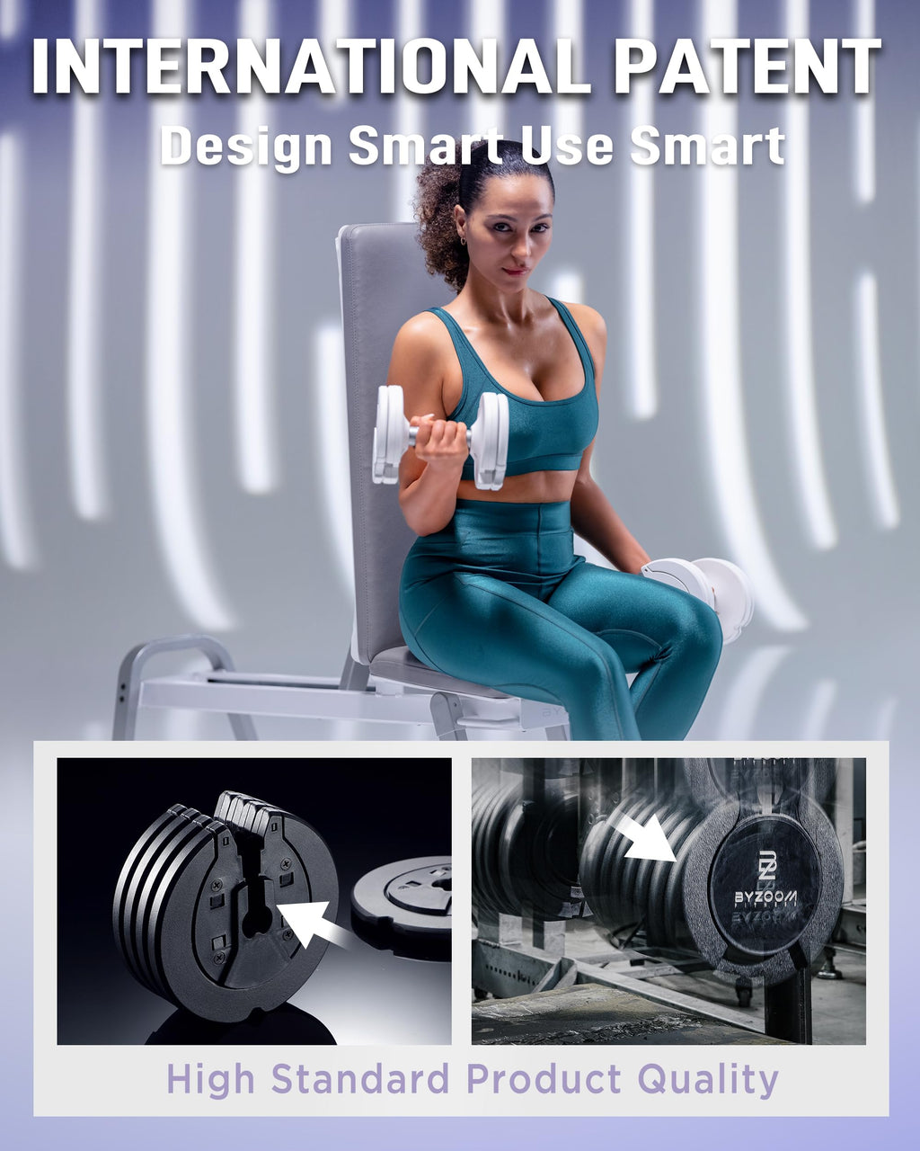 BYZOOM FITNESS Pure Series Adjustable Dumbbell - 12.5/25/27.5/50/55/75lb - ONE UNIT OR PAIR(check QTY before purchase) - 5-in-1/ 10-in-1 / 15-in-1 / 21-in-1 Flexible Hand Weights for Home Apartment Garage Gym, Strength Training & Fitness Workouts, White O